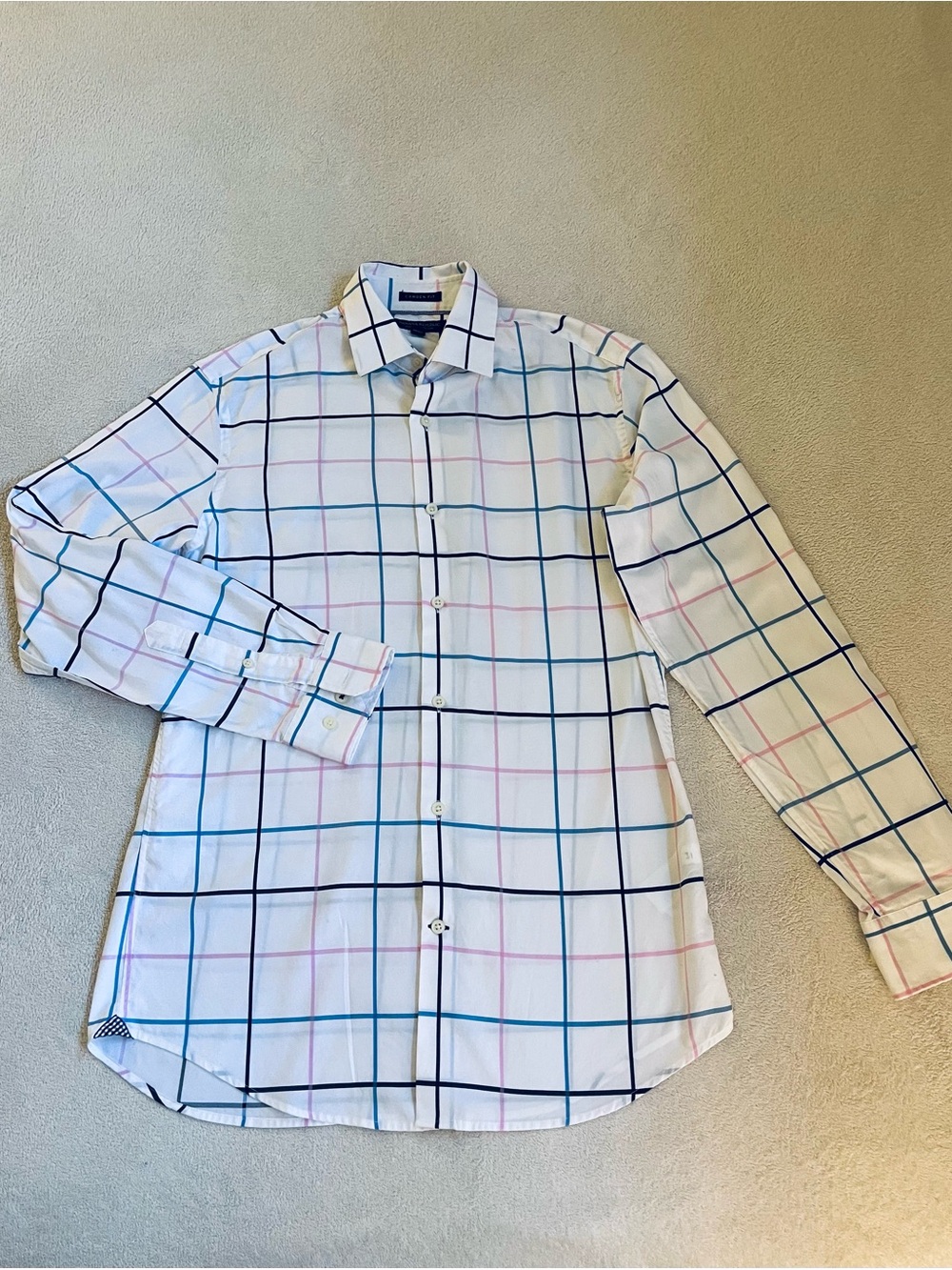 Banana Republic White Windowpane Dress Shirt, Men’s, Size S, Blue & Pink Grid